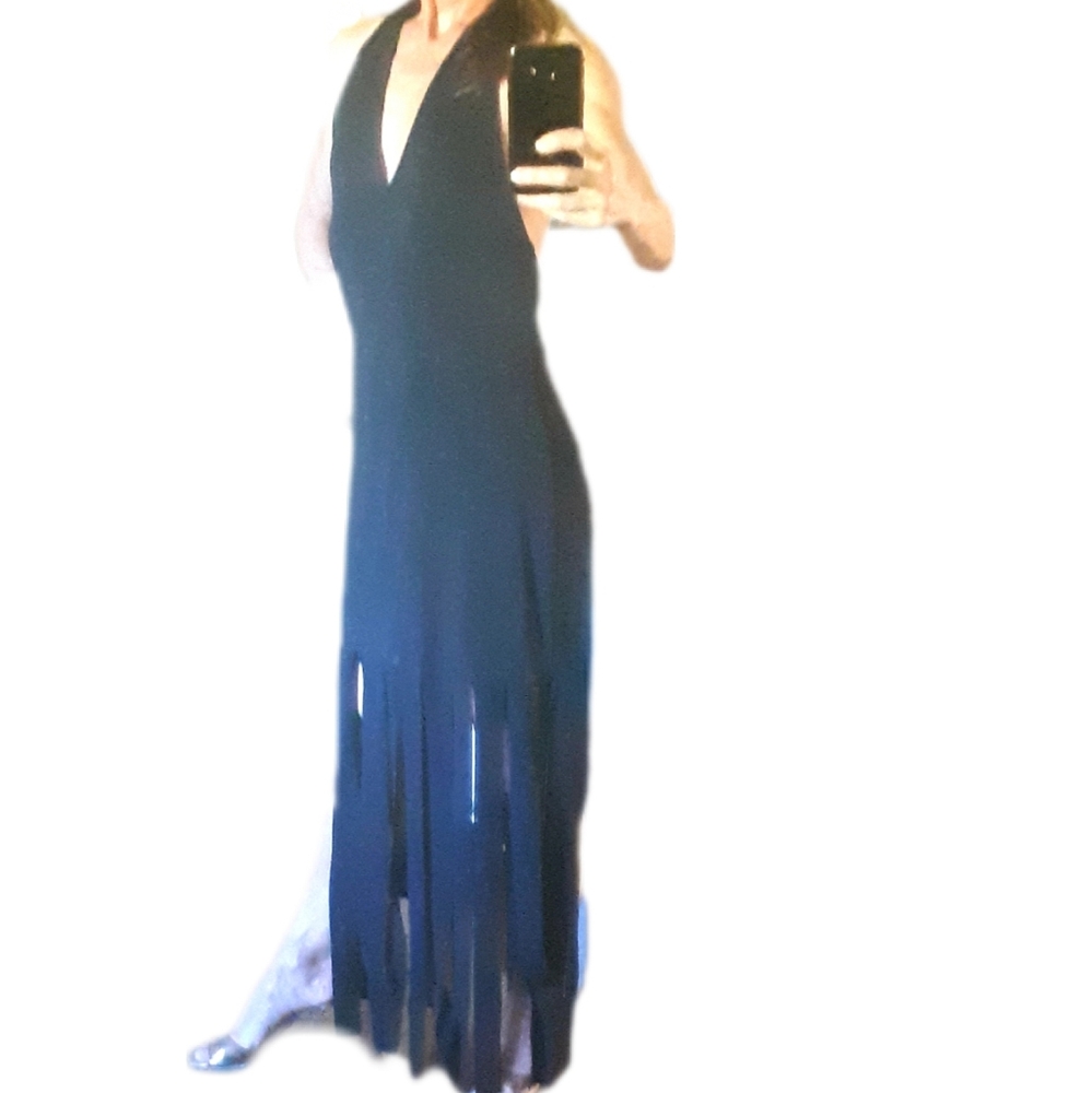 New Zara Black Backless Maxi Dress With Fringe